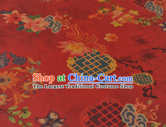 Top Gambiered Guangdong Gauze Chinese Traditional Cheongsam Lotus Pattern Red Silk Fabric