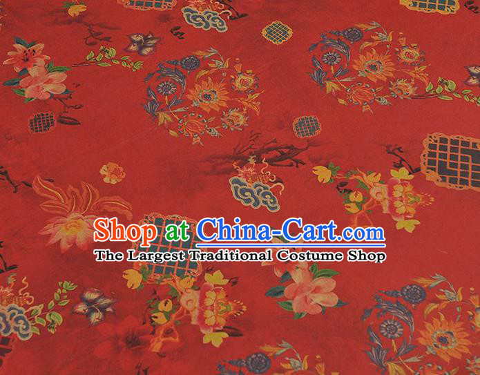 Top Gambiered Guangdong Gauze Chinese Traditional Cheongsam Lotus Pattern Red Silk Fabric