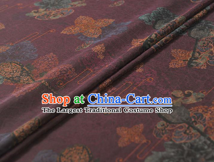 Top Chinese Traditional Cheongsam Lute Pattern Purple Silk Fabric Craquelure Gambiered Guangdong Gauze