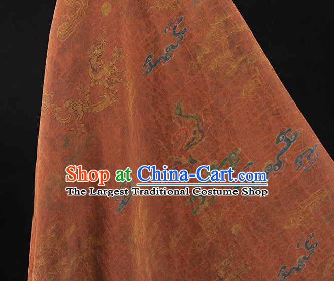 Top Chinese Cheongsam Traditional Cloud Dragon Pattern Brown Silk Fabric Gambiered Guangdong Gauze