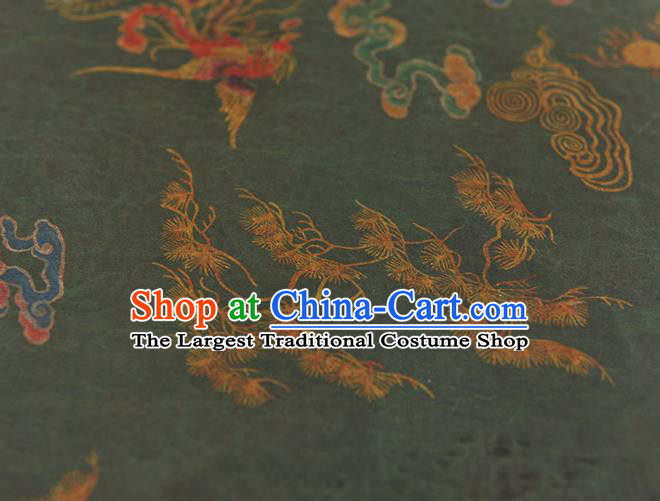 Top Dark Green Gambiered Guangdong Gauze Fabric Chinese Cheongsam Traditional Cloud Dragon Pattern Silk Drapery