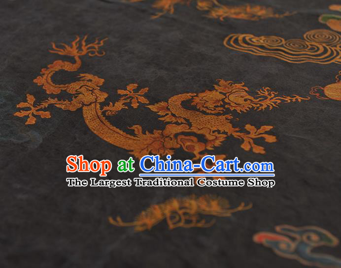 Top Cheongsam Black Gambiered Guangdong Gauze Fabric Chinese Traditional Dragon Phoenix Pattern Silk Drapery