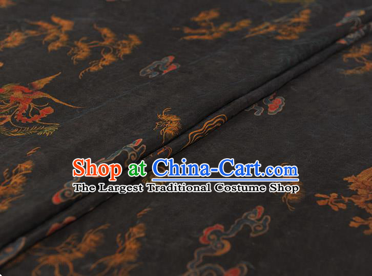 Top Cheongsam Black Gambiered Guangdong Gauze Fabric Chinese Traditional Dragon Phoenix Pattern Silk Drapery
