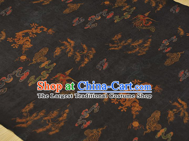 Top Cheongsam Black Gambiered Guangdong Gauze Fabric Chinese Traditional Dragon Phoenix Pattern Silk Drapery