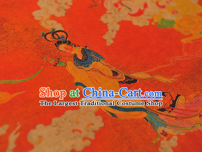 Top Grade Cheongsam Red Gambiered Guangdong Gauze Fabric Chinese Traditional Goddess Pattern Silk Drapery
