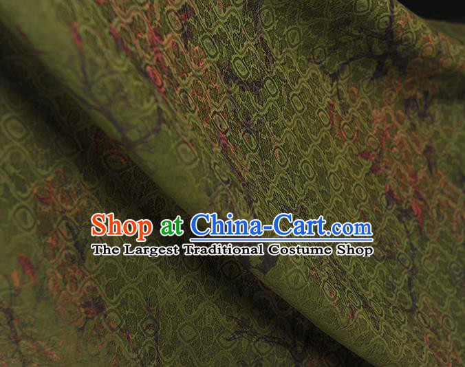 Chinese Traditional Deep Green Silk Fabric Cheongsam Cloth Material Classical Peach Blossom Pattern Gambiered Guangdong Gauze