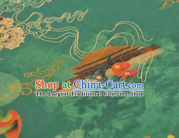 Top Grade Cheongsam Green Gambiered Guangdong Gauze Chinese Traditional Heaven Temple Pattern Silk Drapery Silk Fabric