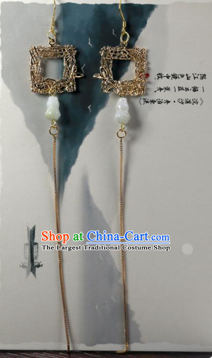 Handmade Chinese National Long Tassel Earrings Traditional Cheongsam Classical Jade Gourd Ear Accessories