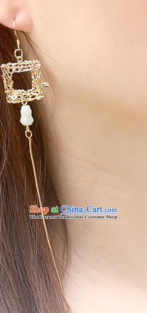 Handmade Chinese National Long Tassel Earrings Traditional Cheongsam Classical Jade Gourd Ear Accessories
