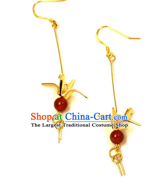 Handmade Chinese National Golden Paper Crane Earrings Traditional Cheongsam Classical Ear Accessories