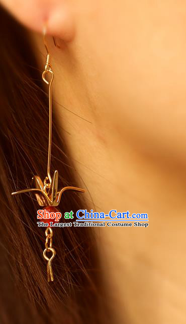 Handmade Chinese National Golden Paper Crane Earrings Traditional Cheongsam Classical Ear Accessories