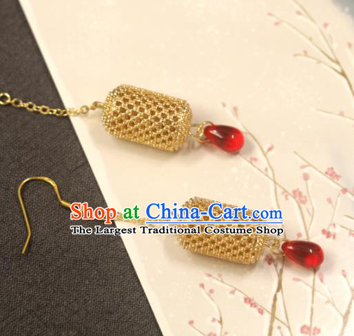 Handmade Traditional Cheongsam Classical Ear Accessories Chinese National Golden Lantern Earrings