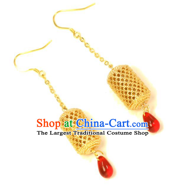 Handmade Traditional Cheongsam Classical Ear Accessories Chinese National Golden Lantern Earrings
