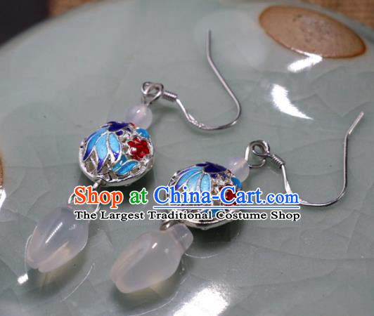 Handmade Traditional White Chalcedony Ear Accessories Chinese National Cloisonne Earrings