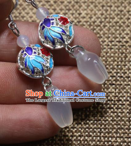 Handmade Traditional White Chalcedony Ear Accessories Chinese National Cloisonne Earrings
