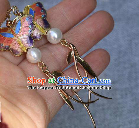 Handmade Traditional Cloisonne Butterfly Ear Accessories Chinese National Earrings