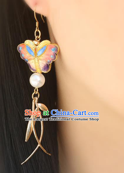 Handmade Traditional Cloisonne Butterfly Ear Accessories Chinese National Earrings