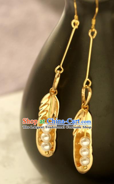 Handmade Traditional Classical Cheongsam Ear Accessories Chinese National Golden Leaf Earrings
