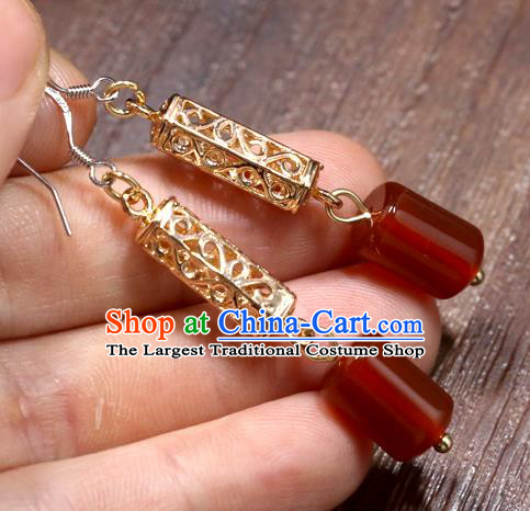 Handmade Traditional Agate Ear Accessories Chinese National New Year Golden Earrings