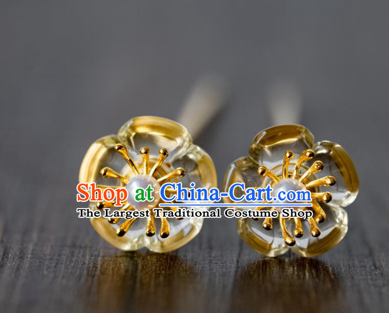 China Ancient Princess Plum Blossom Hairpin Traditional Court Hanfu Hair Accessories Ming Dynasty Crystal Hair Clip