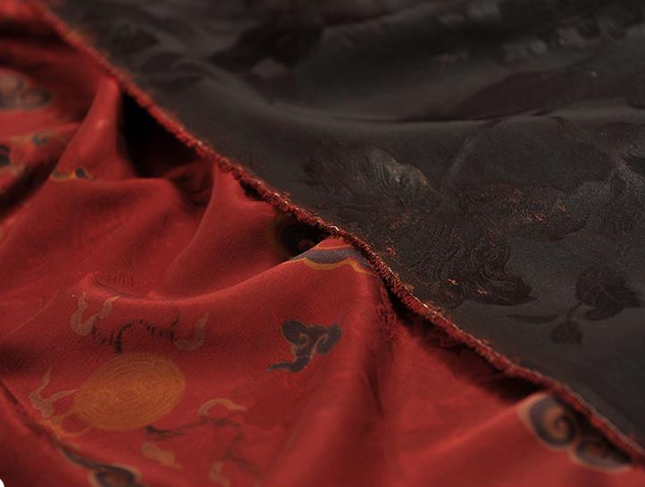 Top Grade Jacquard Gambiered Guangdong Gauze Chinese Cheongsam Fabric Traditional Royal Pattern Red Silk Drapery