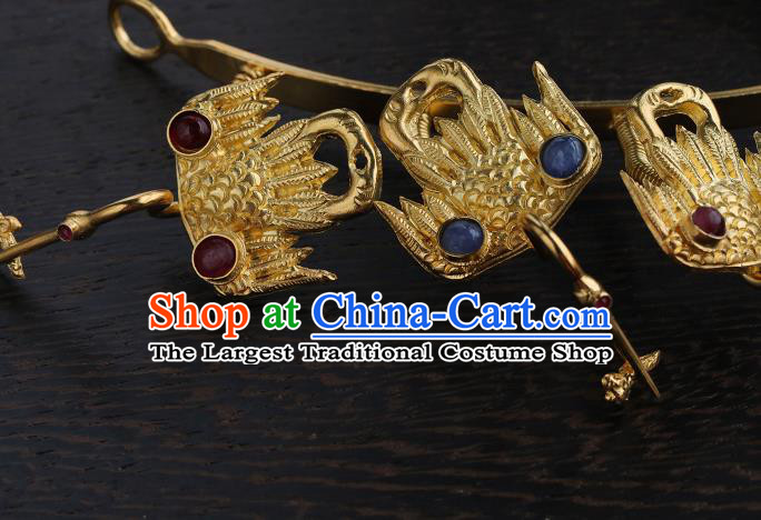 China Handmade Golden Nine Phoenix Hair Accessories Ancient Empress Hair Crown Ming Dynasty Palace Gems Hairpin for Women