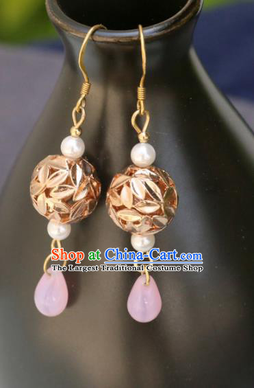 Handmade Traditional Classical Ear Accessories Chinese National Golden Bamboo Leaf Earrings