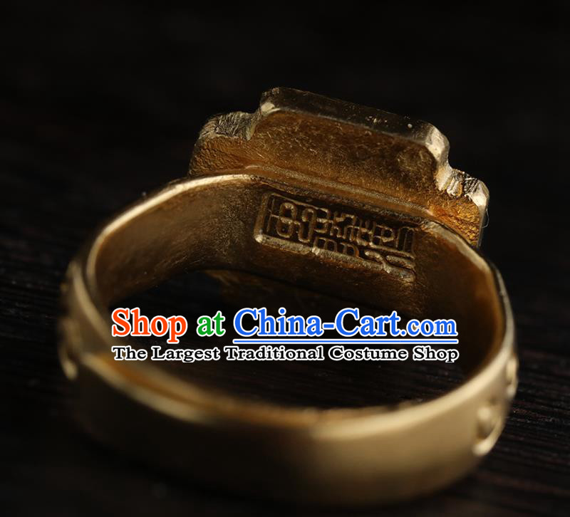 China Ming Dynasty Golden Carving Ring Ancient Princess Finger Ring for Women