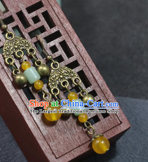 Handmade Traditional Ear Accessories Chinese National Jade Beads Tassel Earrings