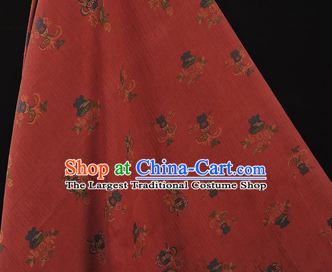 Top Grade Red Gambiered Guangdong Gauze Chinese Traditional Flowers Pattern Silk Drapery Cheongsam Fabric