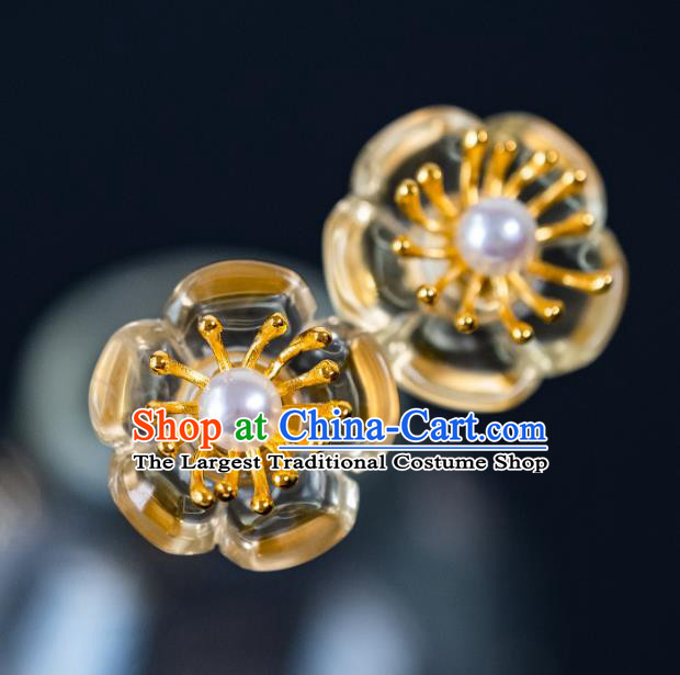 China Ancient Princess Plum Blossom Hairpin Traditional Court Hanfu Hair Accessories Ming Dynasty Crystal Hair Clip