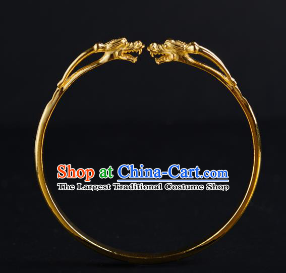 Chinese Ancient Imperial Concubine Gilding Bracelet Accessories Traditional Qing Dynasty Court Carving Dragon Jewelry
