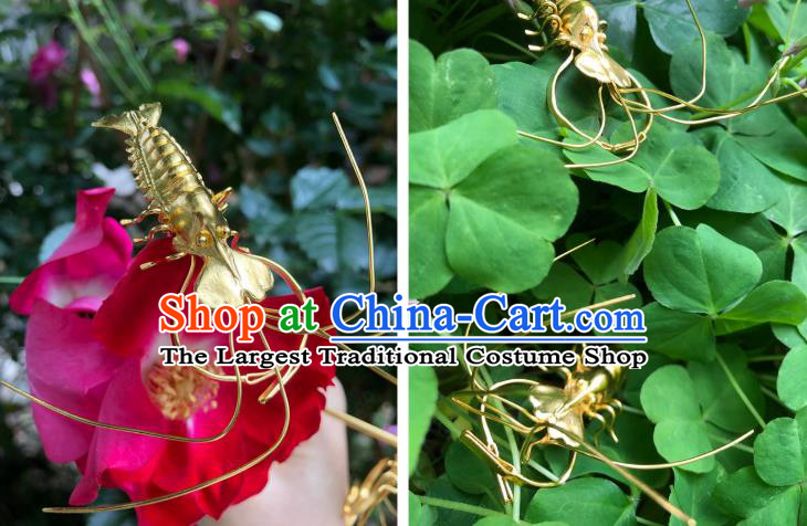 China Traditional Golden Shrimp Hair Accessories Handmade Ancient Empress Hair Sticks Ming Dynasty Hairpins for Women