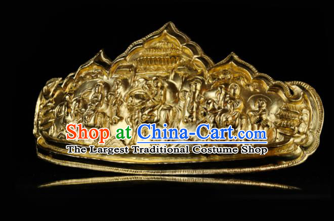 China Traditional Palace Hair Accessories Handmade Ancient Empress Hairpin Ming Dynasty Golden Carving Hair Crown for Women