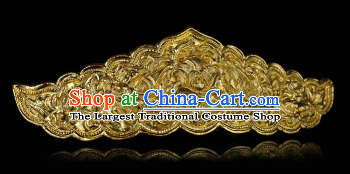 China Traditional Court Queen Hair Accessories Handmade Ancient Empress Hairpin Ming Dynasty Golden Carving Peony Hair Crown for Women