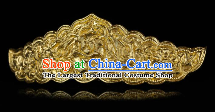 China Traditional Court Queen Hair Accessories Handmade Ancient Empress Hairpin Ming Dynasty Golden Carving Peony Hair Crown for Women