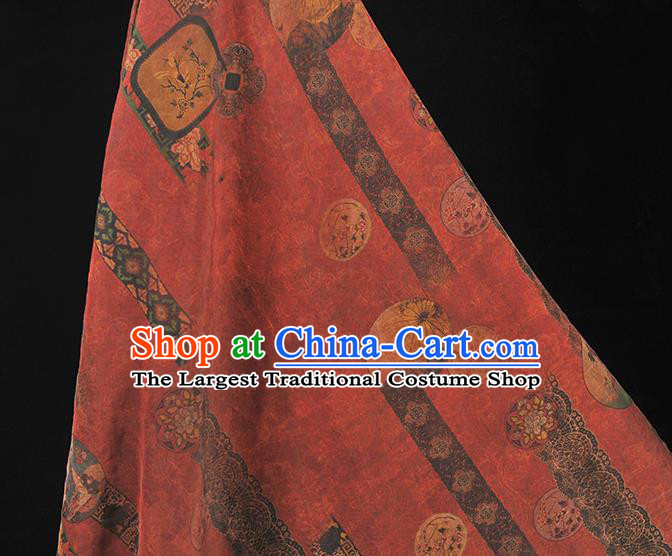Top Grade Red Gambiered Guangdong Gauze Cheongsam Fabric Chinese Traditional Flowers Pattern Silk Drapery