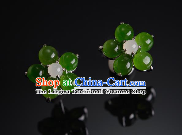 China Ancient Princess Jade Plum Blossom Ear Jewelry Accessories Traditional Qing Dynasty Earrings