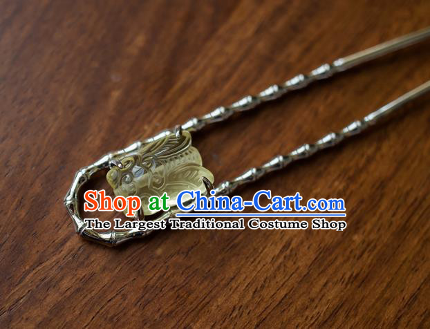 China Ming Dynasty Citrine Cicada Hairpin Traditional Ancient Court Woman Hair Accessories Hanfu Argent Bamboo Hair Stick