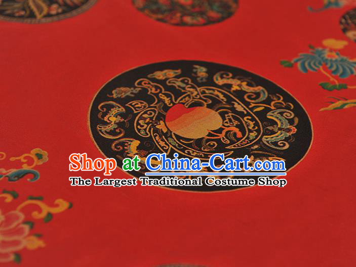 Top Grade Gambiered Guangdong Gauze Chinese Traditional Dragon Peach Pattern Red Silk Drapery Cheongsam Satin Fabric