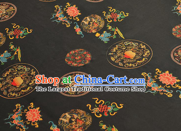 Top Grade Chinese Traditional Dragon Peach Pattern Black Silk Drapery Cheongsam Satin Fabric Gambiered Guangdong Gauze