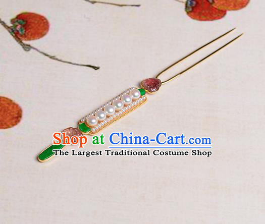 China Hanfu K Gold Hair Stick Traditional Ancient Imperial Concubine Hair Accessories Qing Dynasty Pearls Gems Hairpin