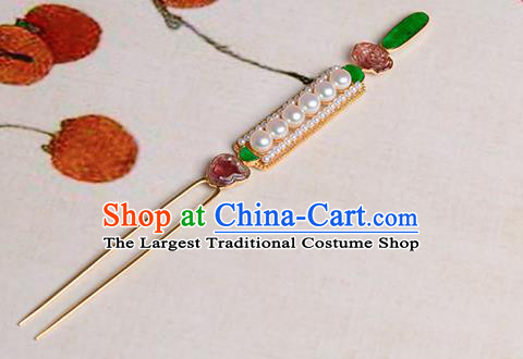 China Hanfu K Gold Hair Stick Traditional Ancient Imperial Concubine Hair Accessories Qing Dynasty Pearls Gems Hairpin