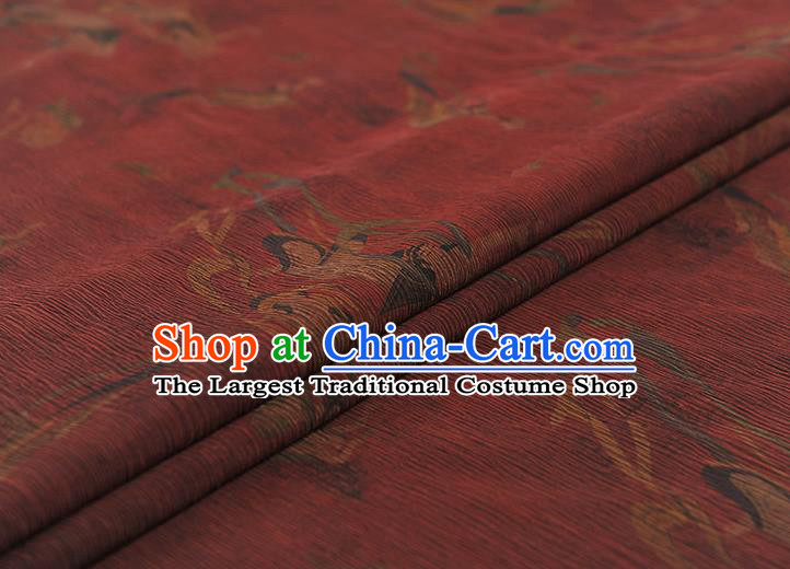 Top Grade Chinese Traditional Flying Apsaras Pattern Silk Drapery Cheongsam Gambiered Guangdong Gauze Fabric Wine Red Crepe
