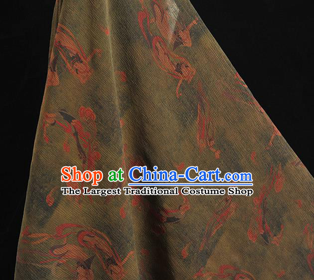 Top Grade Cheongsam Gambiered Guangdong Gauze Fabric Dark Green Crepe Chinese Traditional Flying Apsaras Pattern Silk Drapery