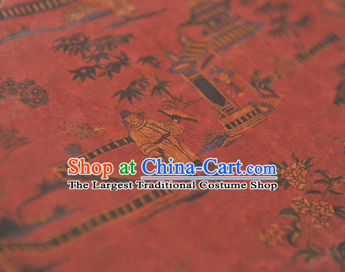 Top Grade Cheongsam Red Gambiered Guangdong Gauze Craquelure Fabric Chinese Traditional Character Pattern Silk Drapery