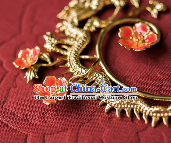 China Ancient Empress Gilding Dragon Ear Jewelry Accessories Traditional Qing Dynasty Queen Earrings