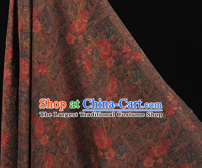 Top Cheongsam Fabric Black Gambiered Guangdong Gauze Chinese Traditional Flowers Pattern Silk Drapery