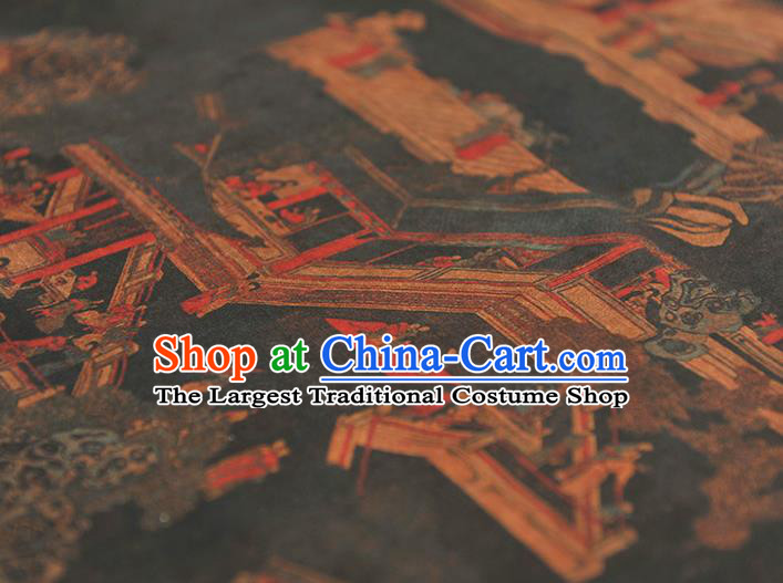 Top Cheongsam Fabric Chinese Traditional Winding Corridor Pattern Silk Drapery Black Gambiered Guangdong Gauze