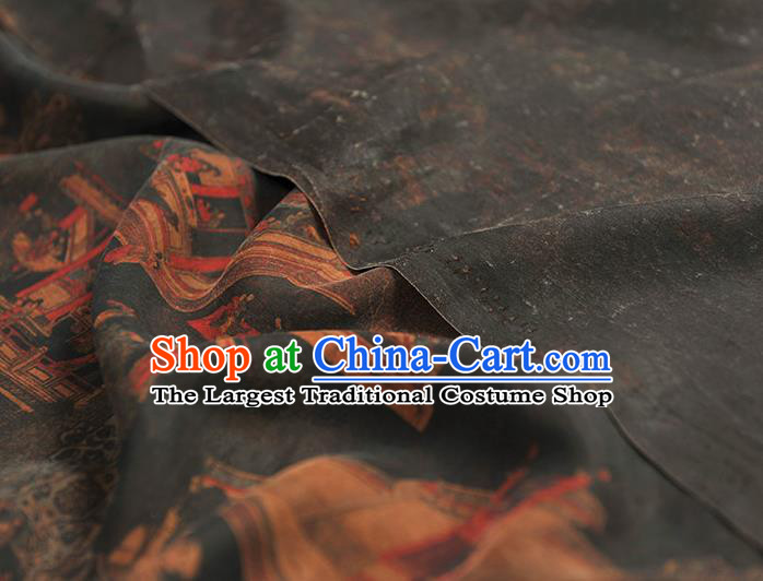 Top Cheongsam Fabric Chinese Traditional Winding Corridor Pattern Silk Drapery Black Gambiered Guangdong Gauze